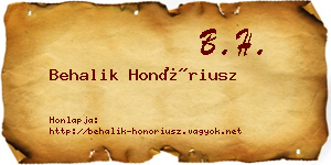 Behalik Honóriusz névjegykártya